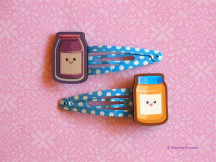 Kawaii Peanut Butter and Jelly Hair Clips