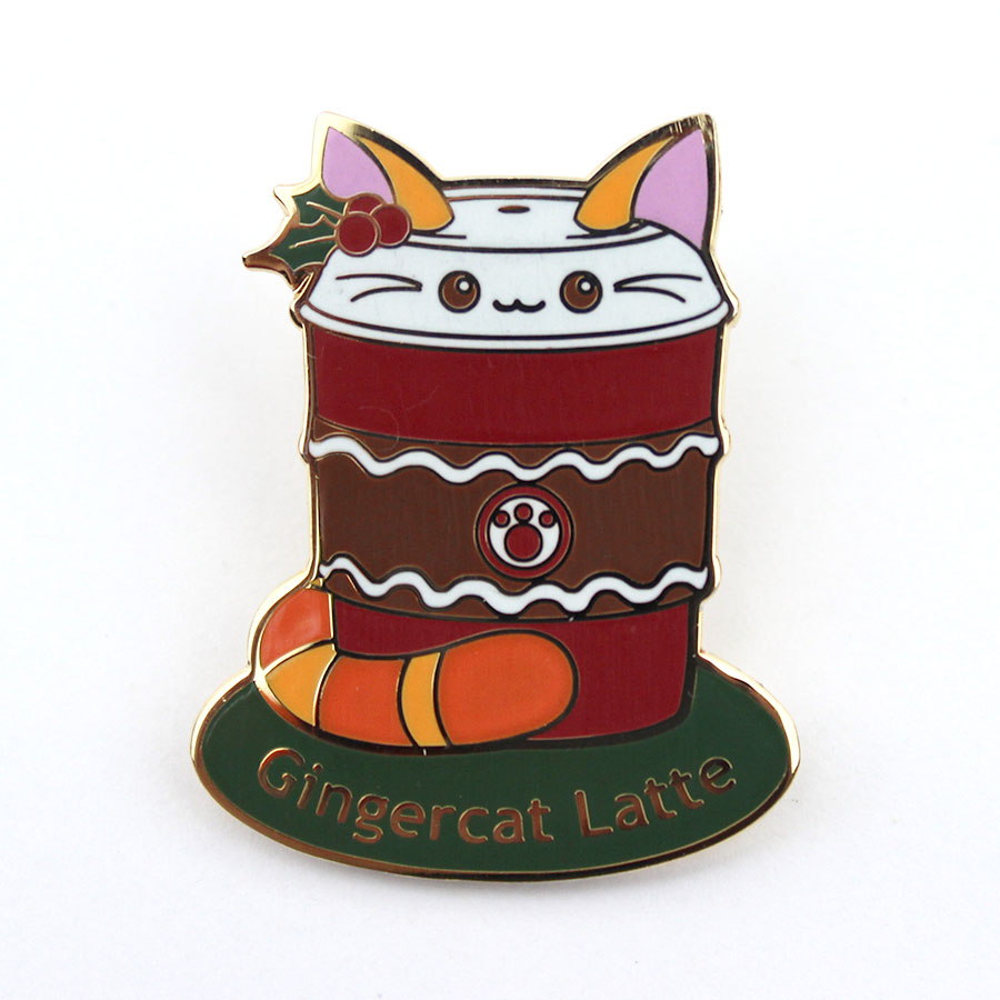 Gingercat Latte: Cute Christmas Coffee Cat Pin