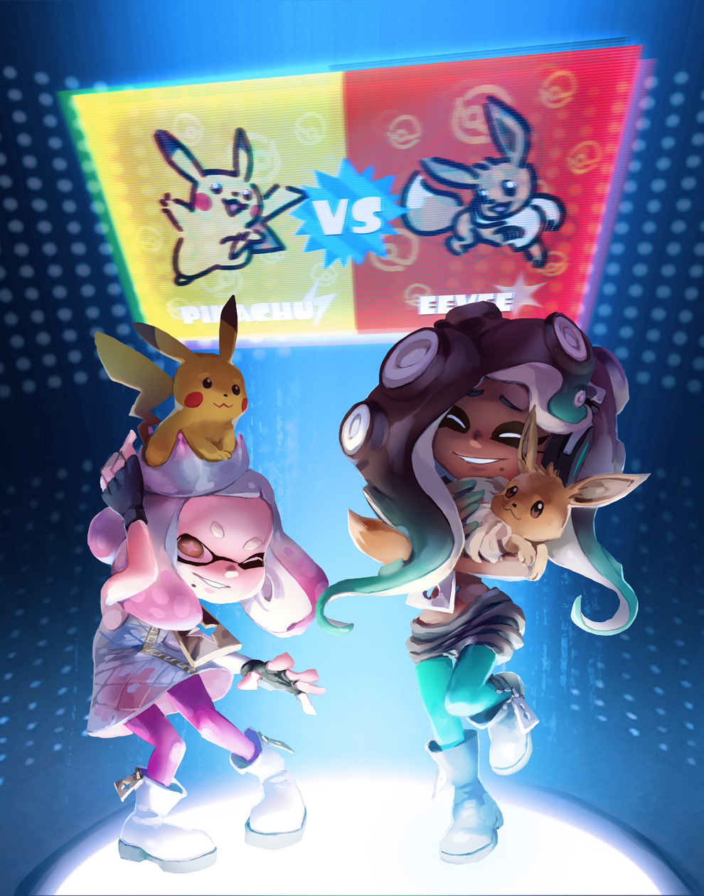 Splatfest: Pikachu vs. Eevee by nikogeyer