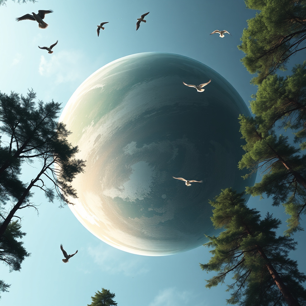 A Young Planet With Tall Trees And Birds Flying Th