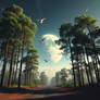 A Young Planet With Tall Trees And Birds Flying Th