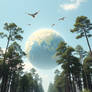 A Young Planet With Tall Trees And Birds Flying Th