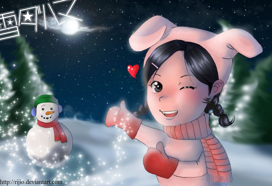 winter girl snowman