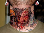 Zombie throat tattoo