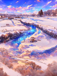 River and fields in winter