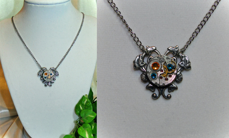 Gear-Heart - Steampunk Necklace in Antique Silver