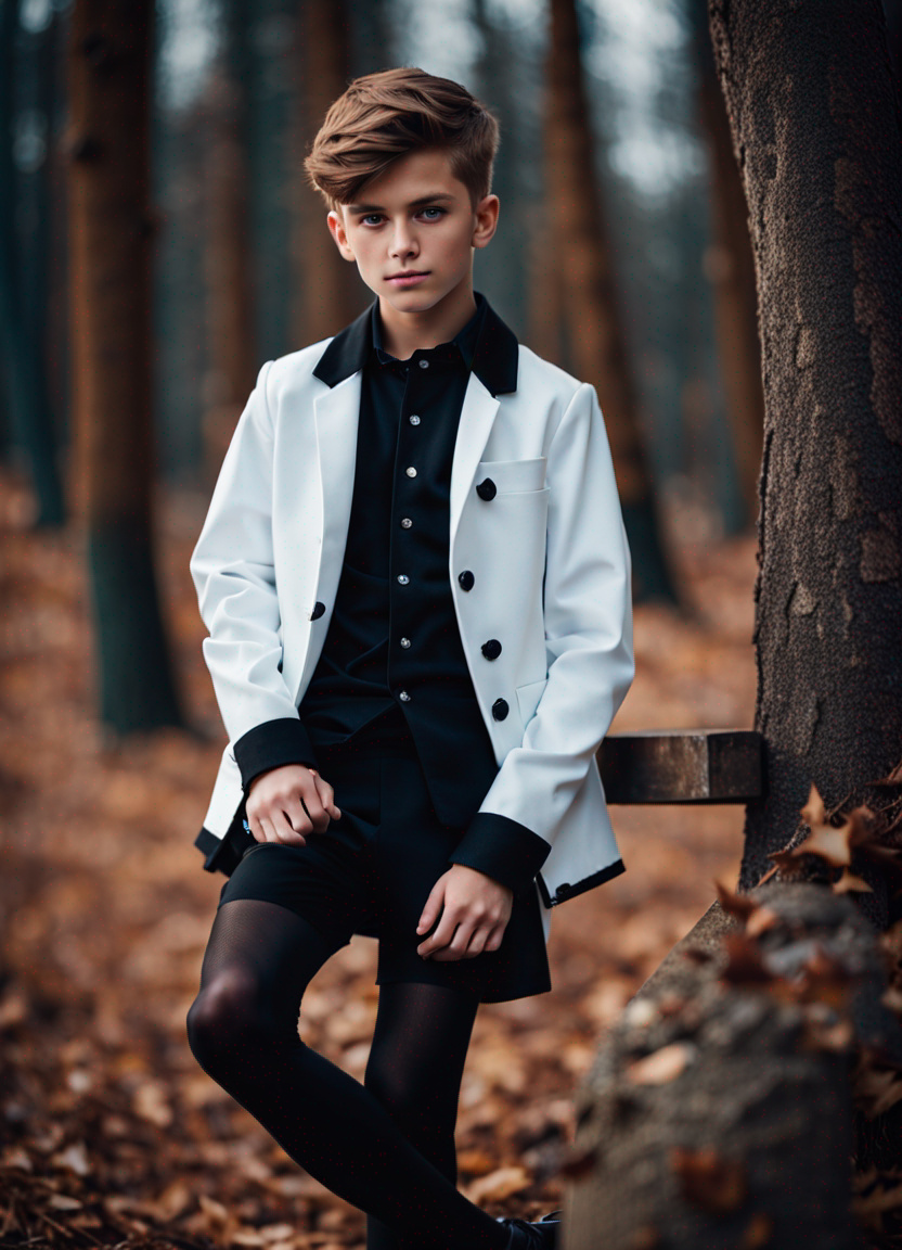 Teen boy dressed only in a girly black thin tights by Anna-Studio on ...