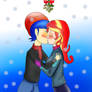 Kissing under mistletoe