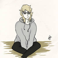 Newt in over sized sweater and glasses