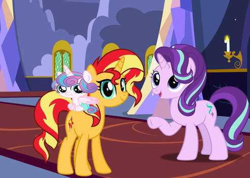 Sunset and Starlight babysitting Flurry