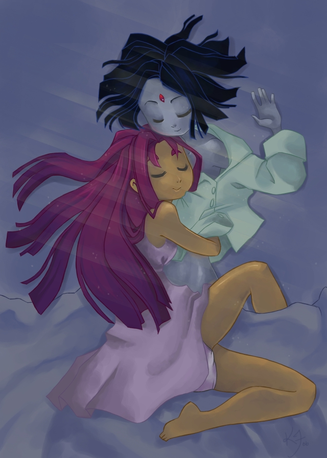 Starfire and Raven-- Sleepy by shimoyo