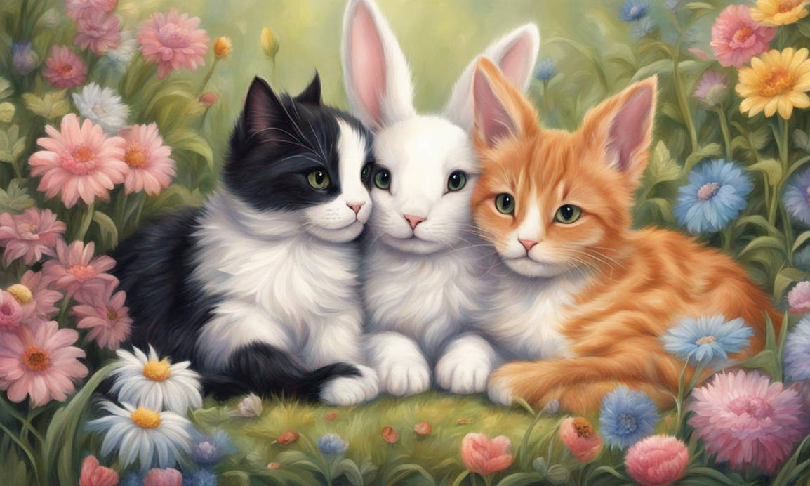 Kitty cats and Rabbits cuddling 2 by OwenandZurich on DeviantArt