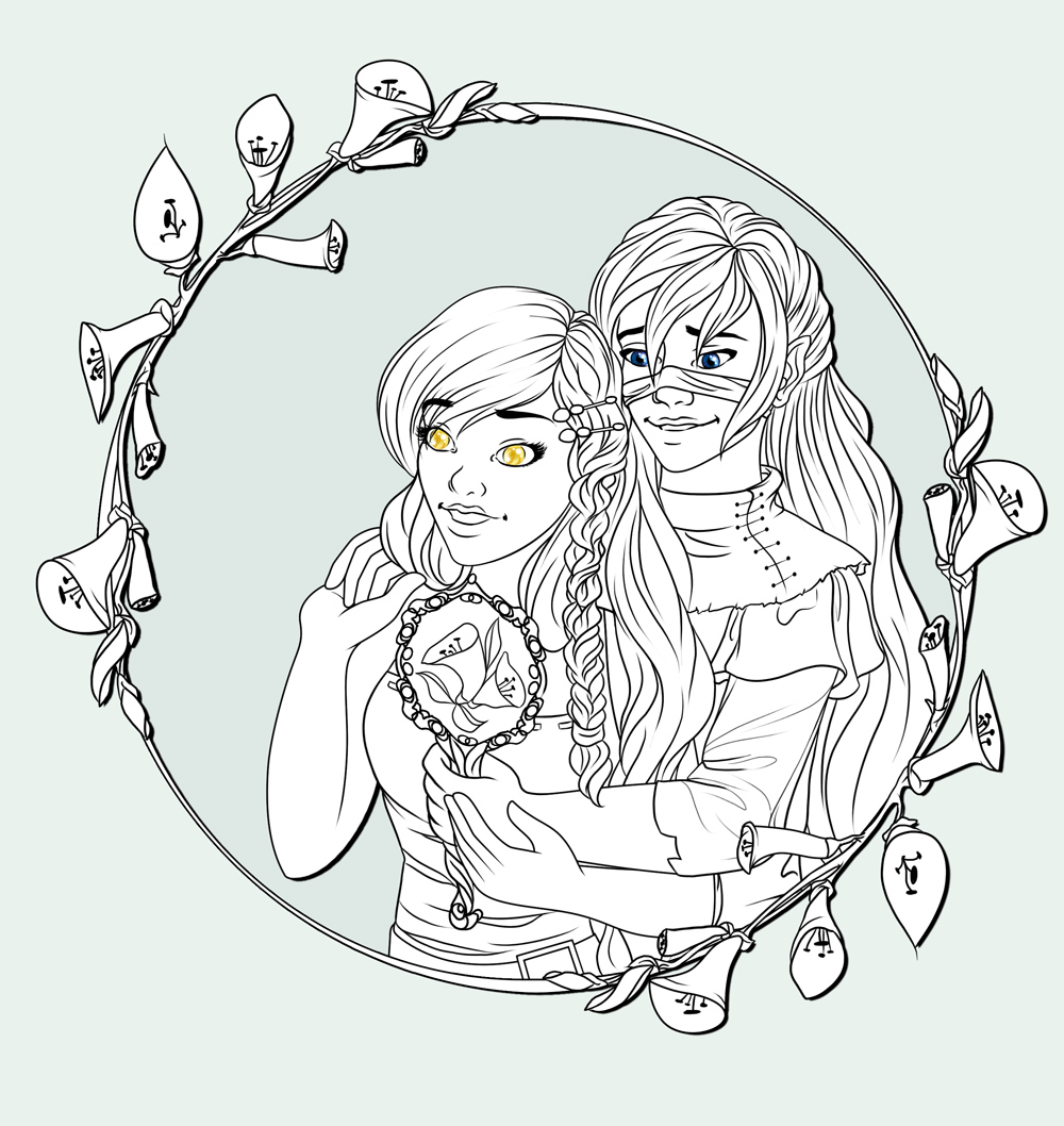 Kaora and Caelan lineart