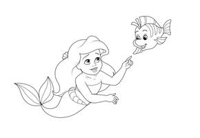 Little Ariel and Baby Flounder - Coloring Page