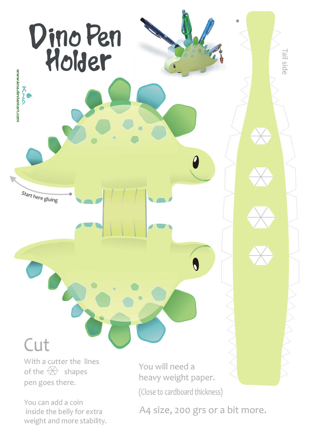 Dino Pen Holder Papercraft by Kna