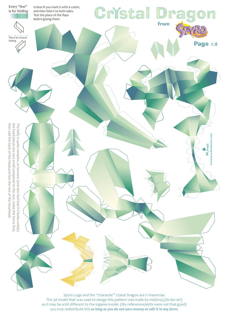 Crystal Dragon Statue Papercraft pattern01 by Kna