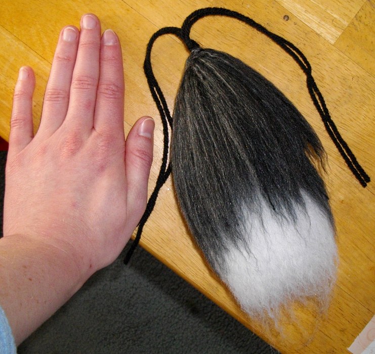 Silver fox yarn tail poof