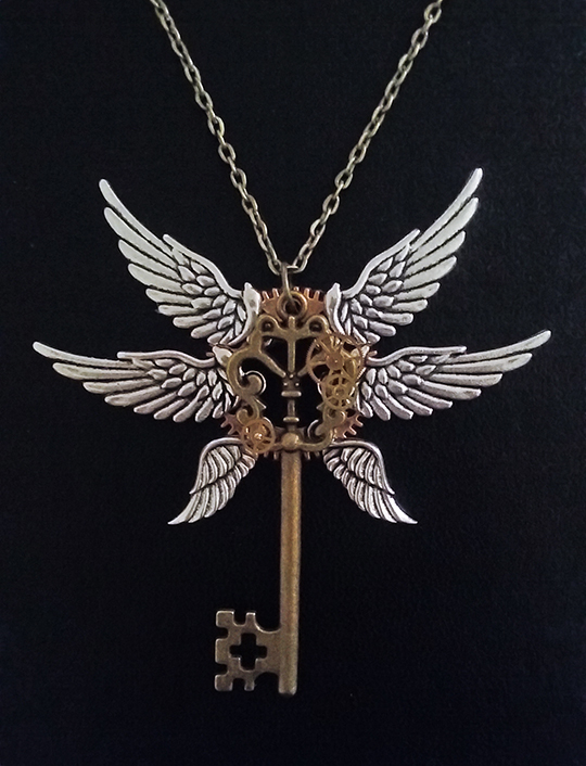 Steampunk key necklace with wings