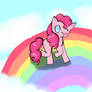 Pink fluffy Pinkie Pie dancing on rainbows~