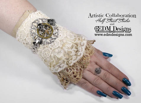 Steampunk Victorian Lace WristCuff Skull Gear Goth