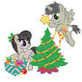 Octavia and Nico decorating for Christmas