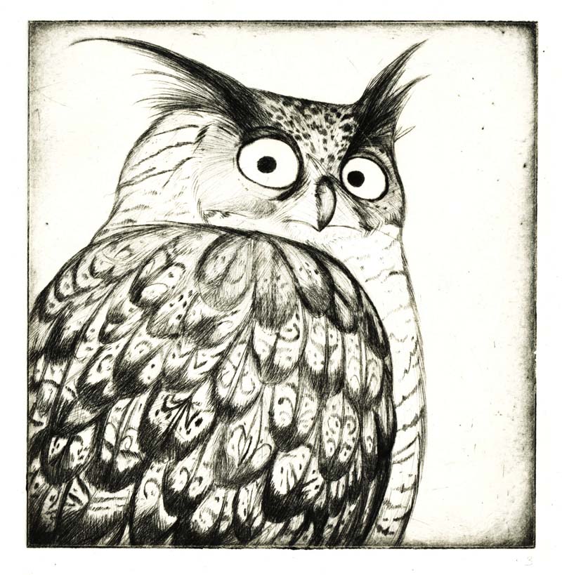 eagle owl etching