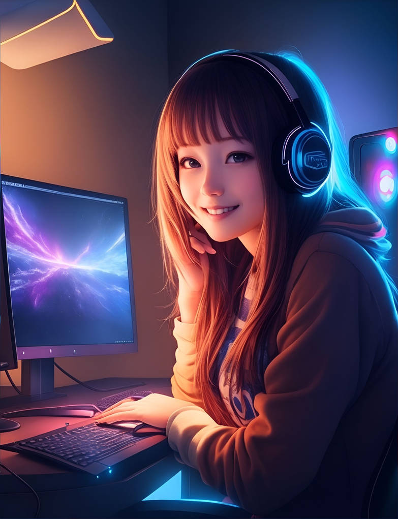 She's happy behind her Pc by ishi99 on DeviantArt