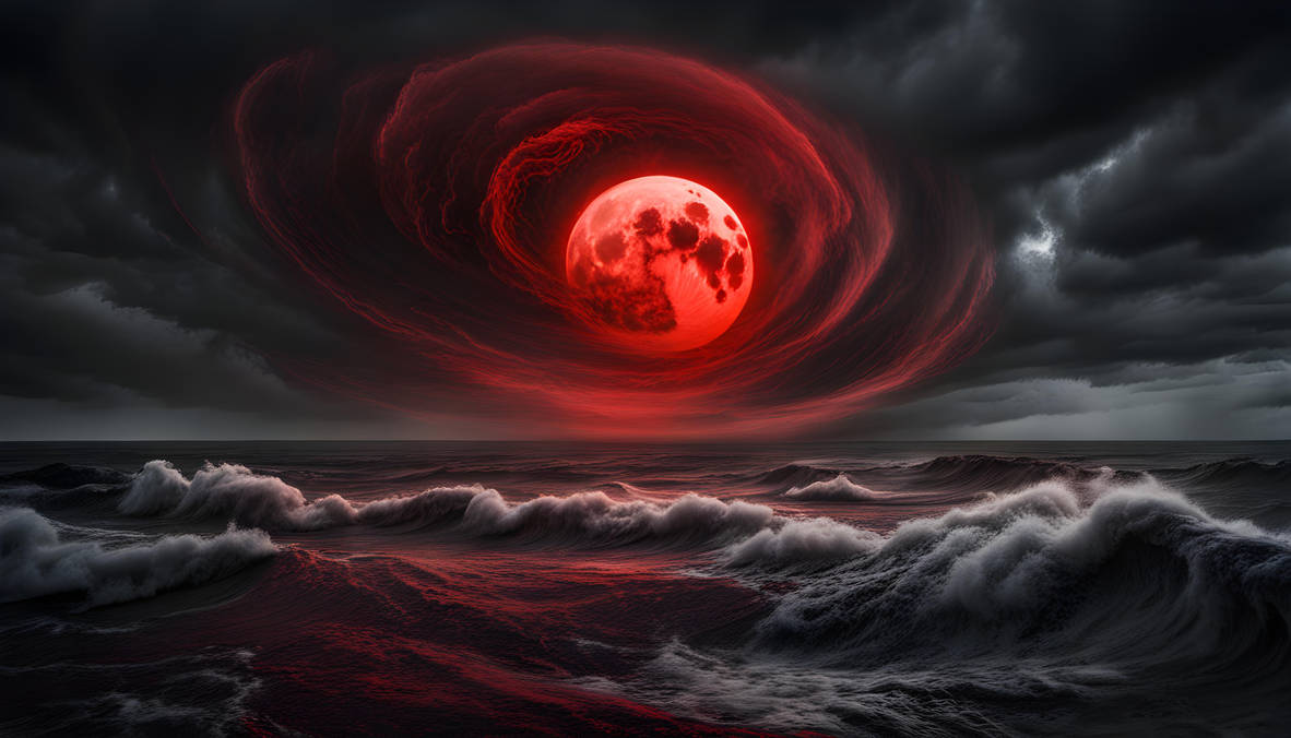 A Blood Moon Over The Ocean by ishi99 on DeviantArt