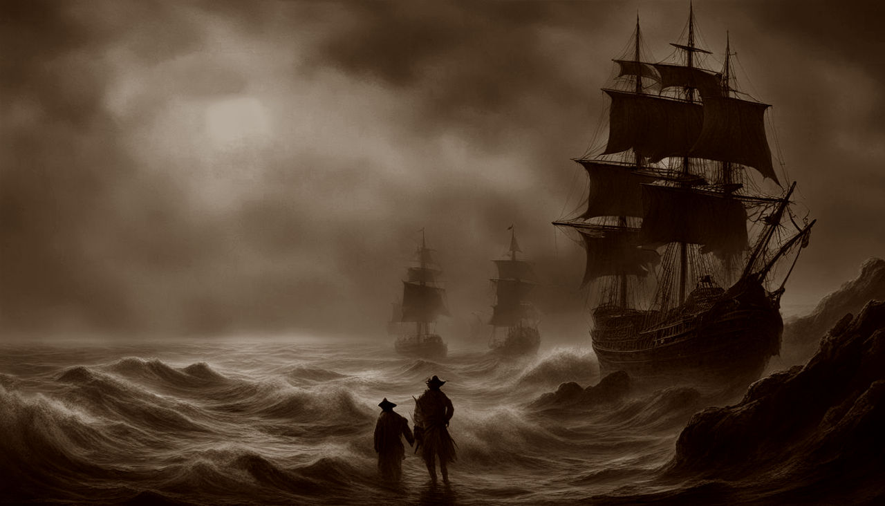 Pirate on the deck of a pirate ship during storm by Coolarts223 on