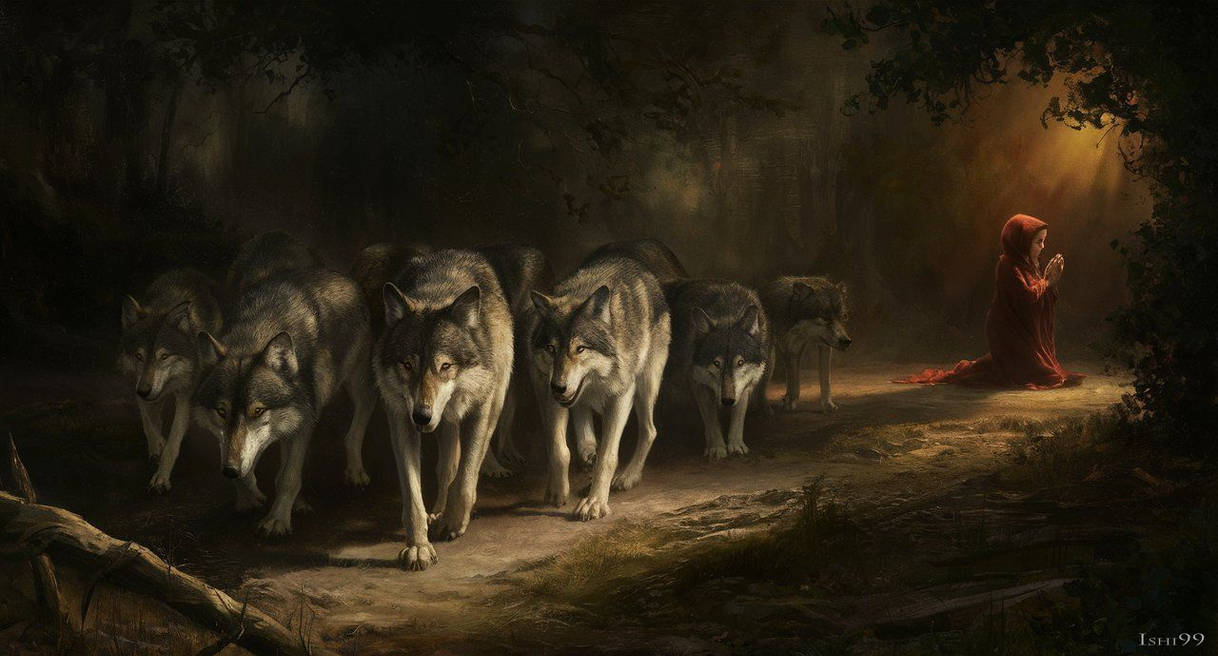A Witch And Her Wolves Deep In The woods