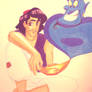 Aladdin and Genie in the Lamp