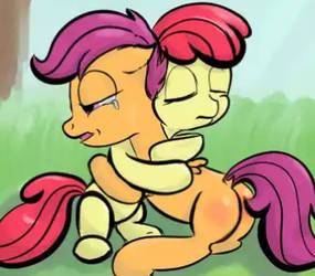 Applebloom comforts Scootaloo