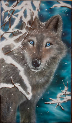 wolf. airbrush art on canvas.