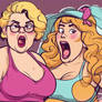 Surprised fat woman and happy sexy woman 