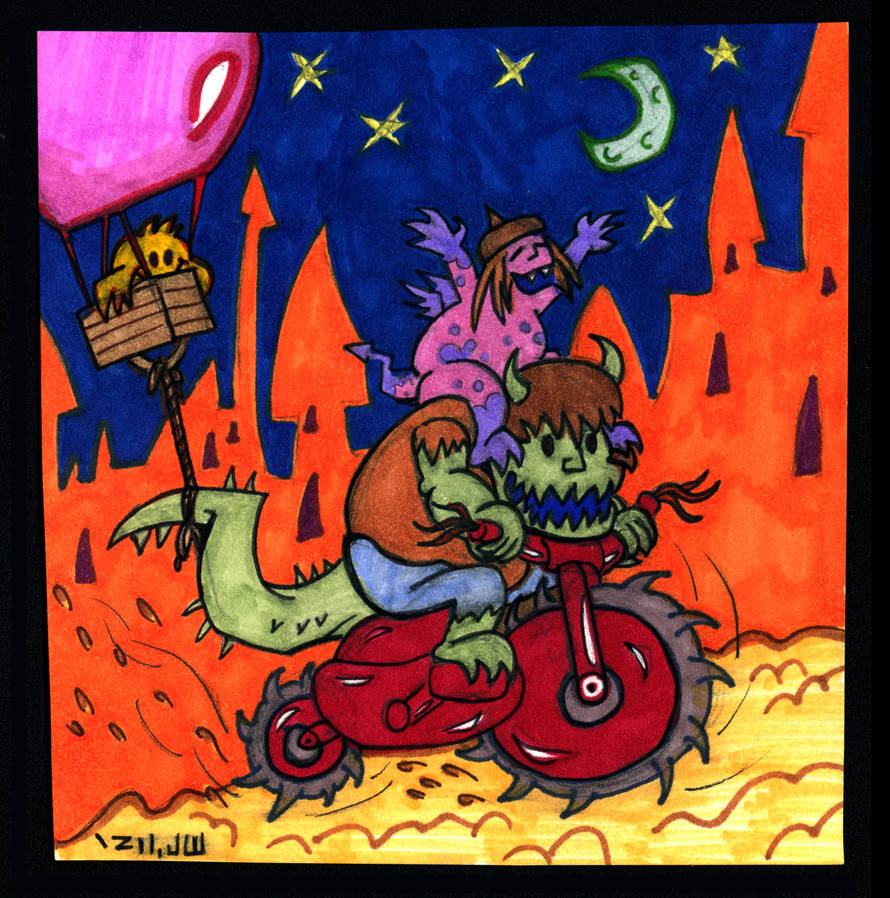 Midnight Mischief-Making Monsters on a Motorcycle!