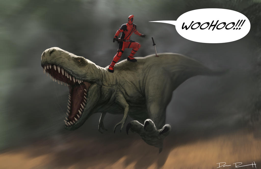 Deadpool Riding A Raptor Deadpool by DanRobArt on DeviantArt