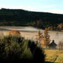 Fog landscape with chapel