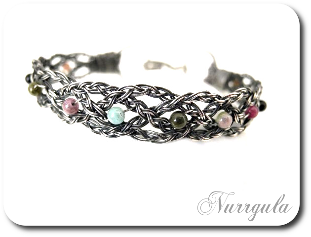 Celtic silver bracelet - braided with Tourmalines