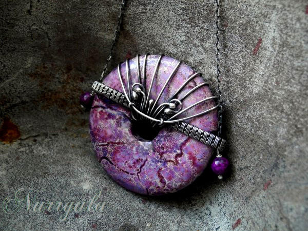 Galaxy Jasper Donut Silver wire wrapped necklace by nurrgula Galaxy Jasper Donut Silver wire wrapped necklace by nurrgula