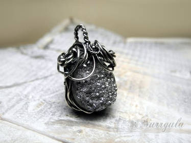 Raw Quartz Druzy Silver necklace, wire wrapped