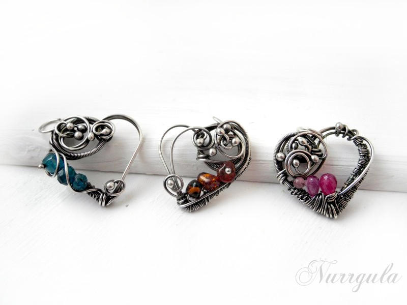 Silver heart necklaces with pretty gemstones by nurrgula