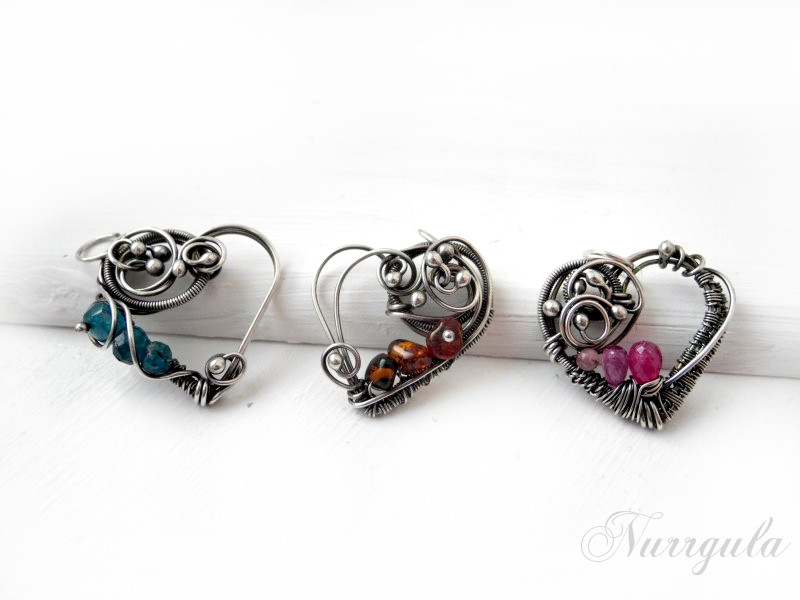 Silver heart necklaces with pretty gemstones by nurrgula Silver heart necklaces with pretty gemstones by nurrgula