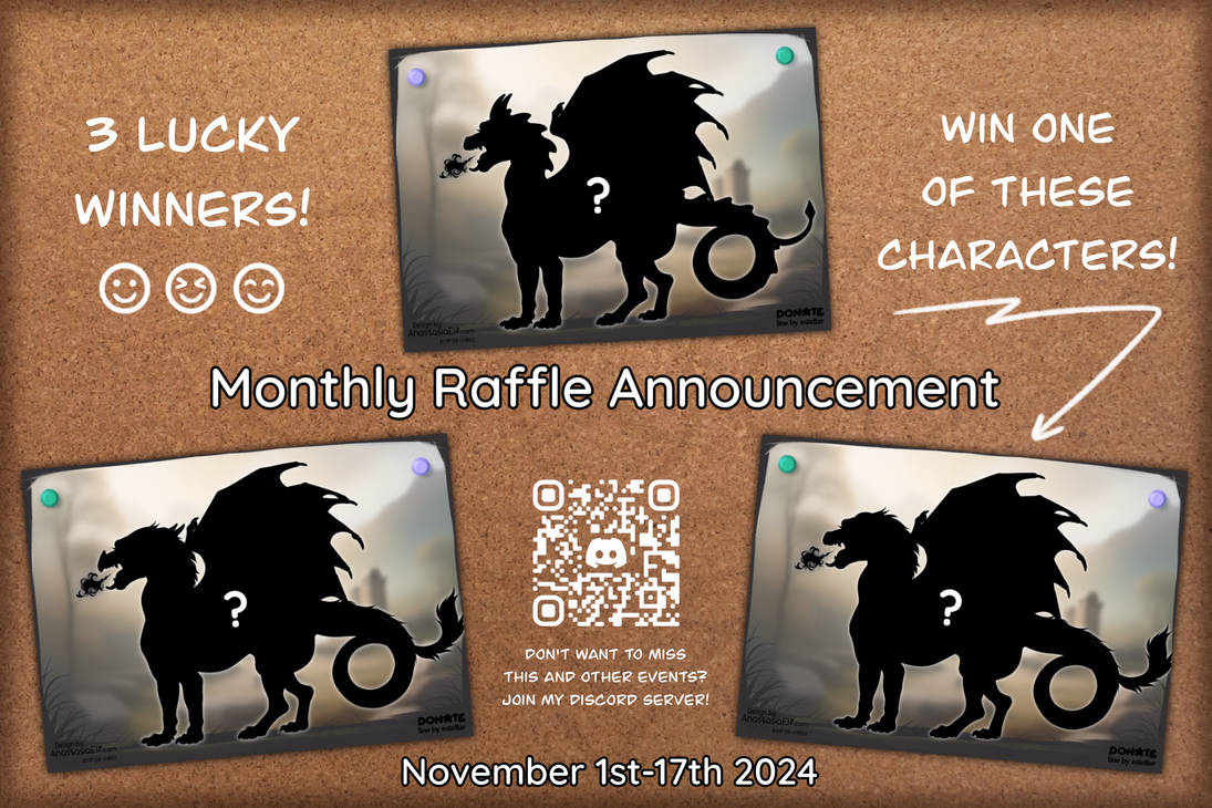 Monthly Raffle Announcement - November 2024 by AnastasiaElf on DeviantArt