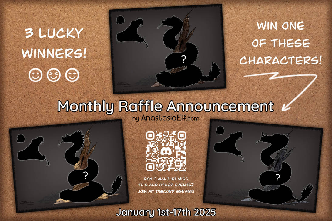 Monthly Raffle Announcement - January 2025 by AnastasiaElf on DeviantArt