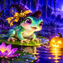 Moonlit Frog and Floating Pumpkin