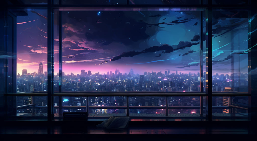 B4s1c A Window To A City Night View In The Style O