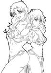 Commission - Asuka/Misato in Leia slave line art by ChocolateRaptor
