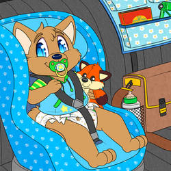 Kiba in the Car seat with paci