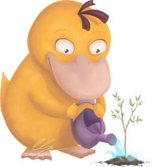 Psyduck planting a tree