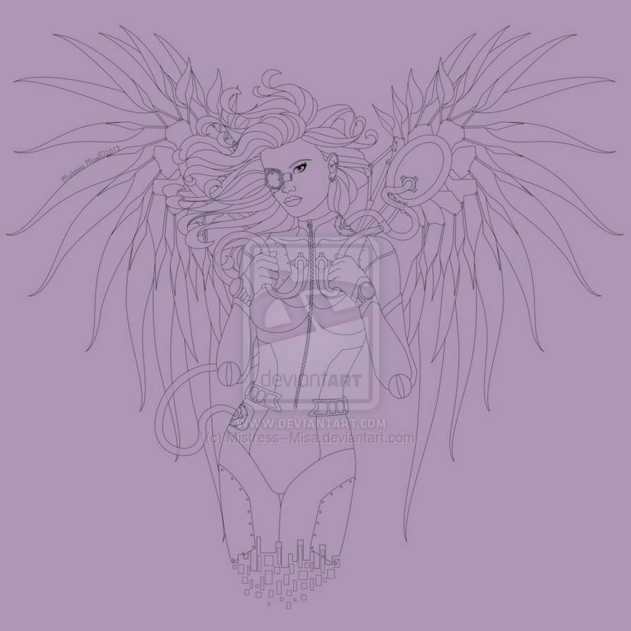 Sci-Fi Cyber Girl Lineart by Stormweaver-Arts